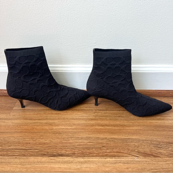 Coach Jade Knit Sock Pull On Pointed Toe Ankle Booties Black Monogram - Picture 5 of 10